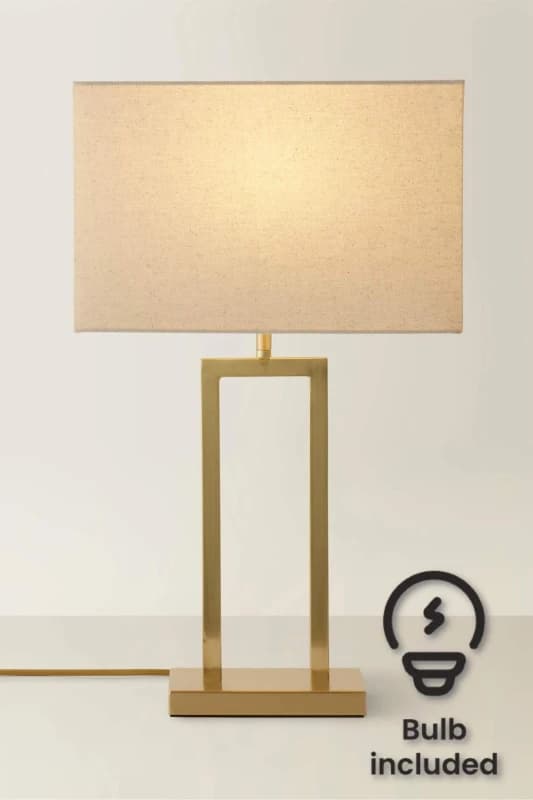 ValueLights ValueLights Gloria Double Stem Metal Table Lamp with Rectangular Lamp Shade and LED Bulb in Gold Gold One Size Unisex 5059406066382