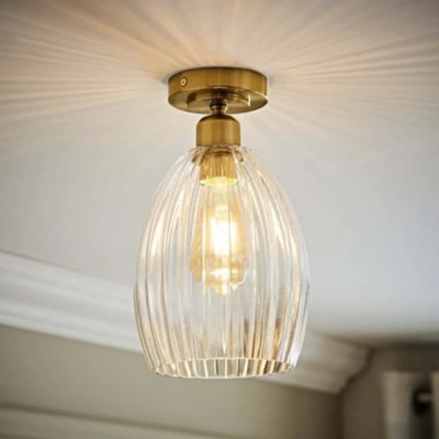 ValueLights ValueLights Cheltenham Clear Ribbed Glass Dome Flush Ceiling Light in Gold Gold One Size Unisex 5016529274650