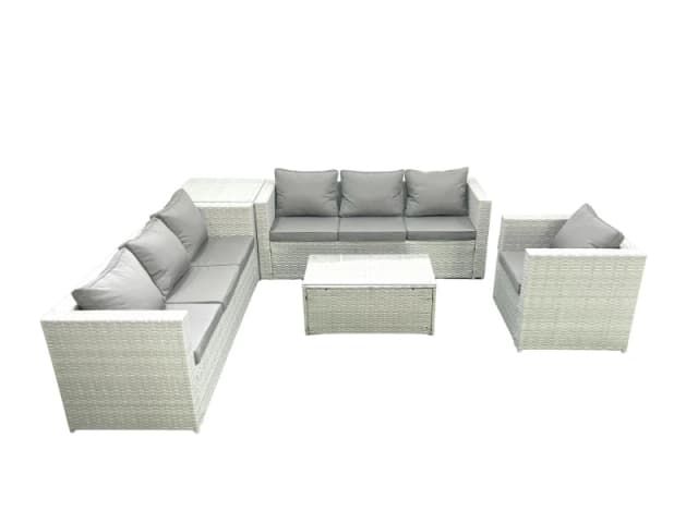 Fimous Wicker PE Rattan Sofa Garden Furniture Set with Armchair Oblong Coffee Table Side Table Light Grey Mixed Light Grey