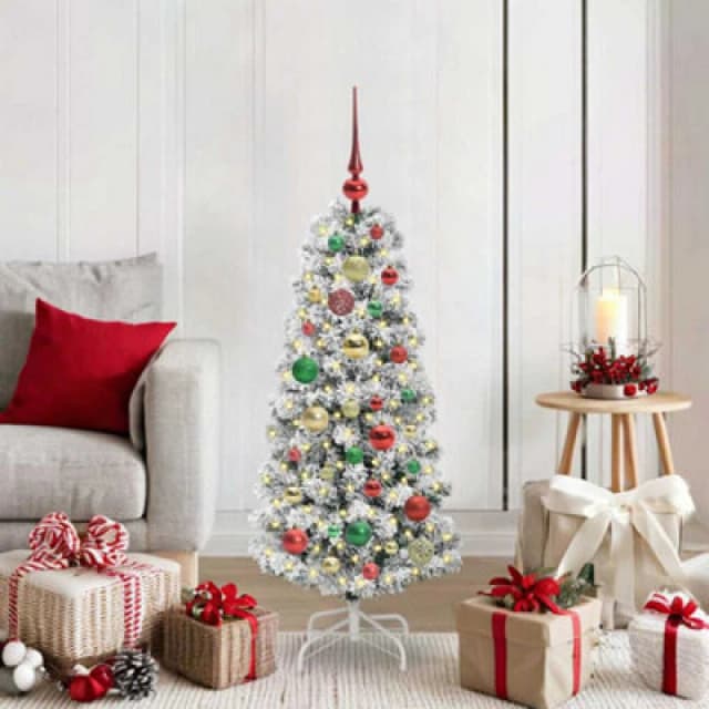 vidaXL Artificial Hinged Christmas Tree Green and white 120 cm, Green 3395585