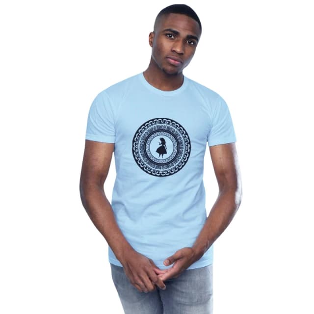 Disney Men Alice In Wonderland Circle T-Shirt in Baby Blue Size: Small Baby Blue S Male 5059568304872