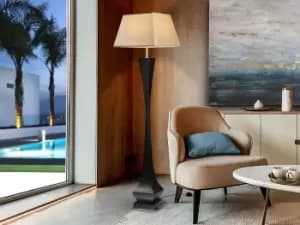 Deco Designer Floor Lamp Matt Black with Square Tappered Silk Shade