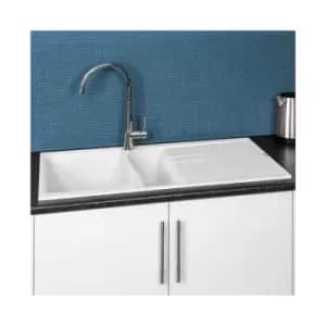 Reginox - Elleci EGO475 Kitchen Sink 1.5 Bowl White Granite Inset Reversible Waste