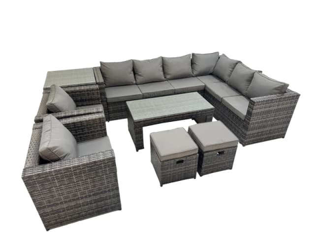 Fimous Garden Furniture Set with 2 Chairs 2 Small Stools Side Table in Dark Grey Dark Grey Unisex