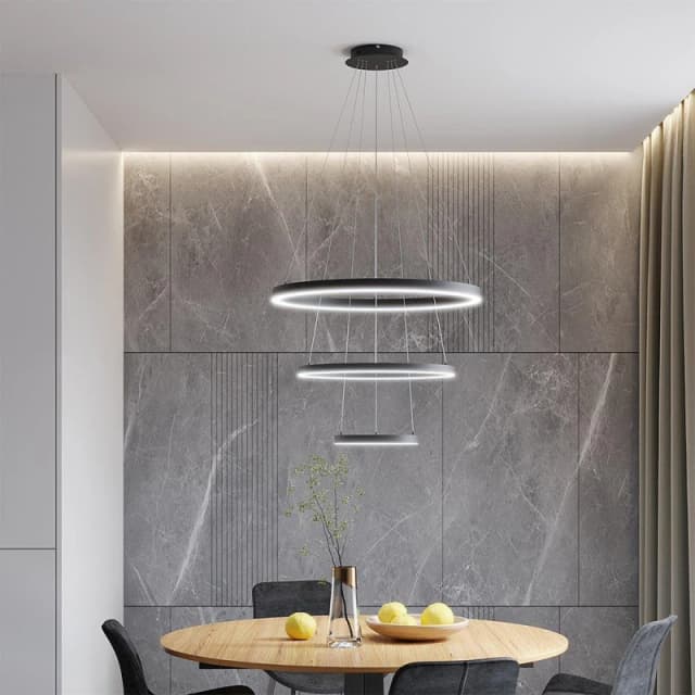 Kabinet UK Modern 3-Ring Aluminum Round LED Pendant Light Black unisex One size