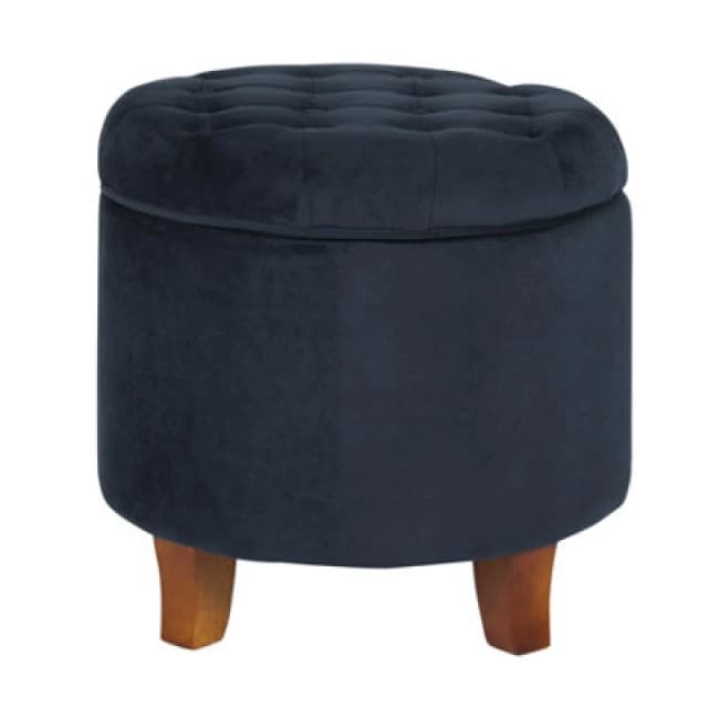 Essential Living Cambridge Tufted Round Storage Ottoman - Ink Navy, Blue K6171-B215