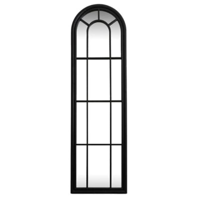 Hill Interiors Black Wood Tall Arched Window Mirror