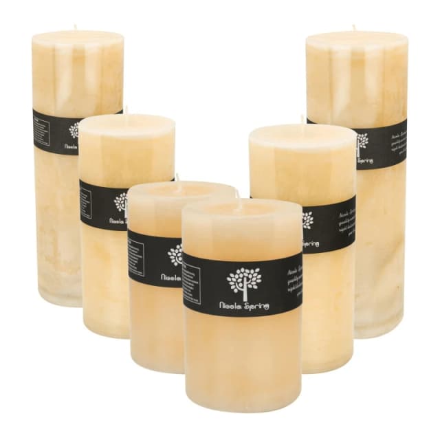 Nicola Spring 6 Piece Round Vanilla Pillar Candles Set - 3 Sizes