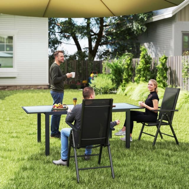 Outsunny 2PCS Folding Chair w/ Breathable Mesh Back and Seat, Black True Black