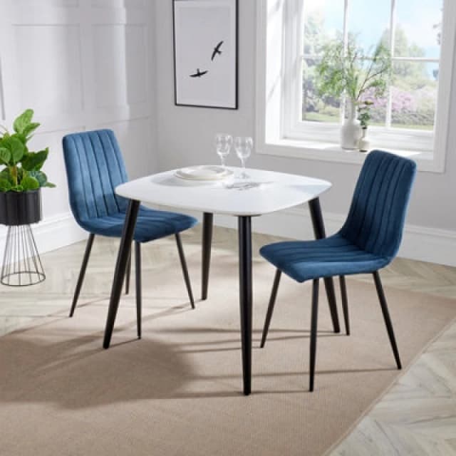 Core Products Aspen White Square Table & 2 Blue Fabric Chair Dining Set, White ASTB2-WHSET5