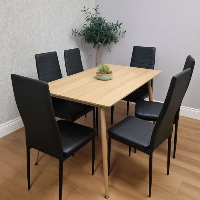 KOSY KOALA Dining Table Set with 6 Black Faux Leather Chairs Size: 120cm x 70cm Black Unisex 120cm x 70 cm