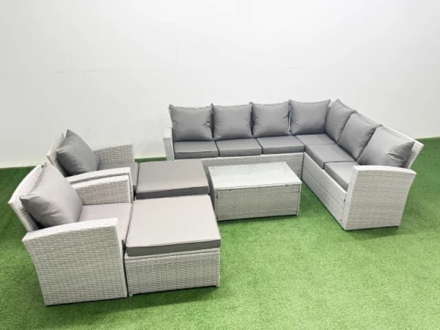 Fimous Garden Outdoor Rattan Furniture Set 10 Seater Rattan Garden Sofa Sets in Light Grey Light Grey Unisex