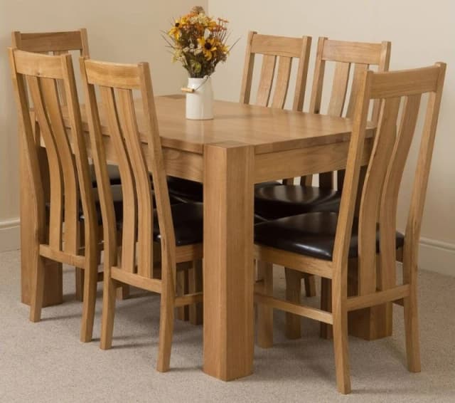 Thats Furniture Kuba 125 x 80cm Chunky Oak Small Dining Table & 6 Princeton Chairs in Brown Brown Unisex 125 x 80 cm