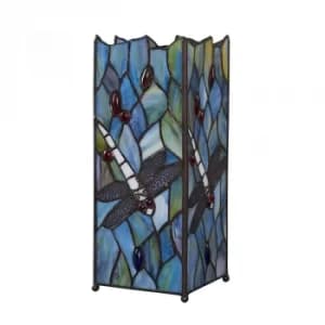 Tiffany Multi-Coloured Dragonfly Square Table Lamp
