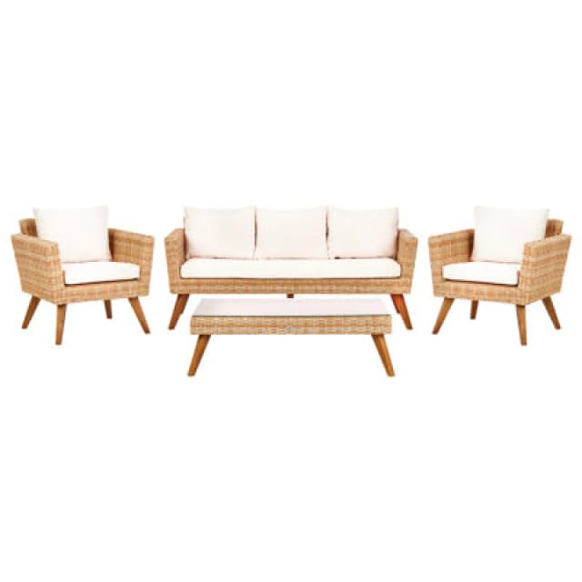 Beliani Garden Lounge Set With Table 5 Seater Vittoria Xl Pe Rattan Off-White