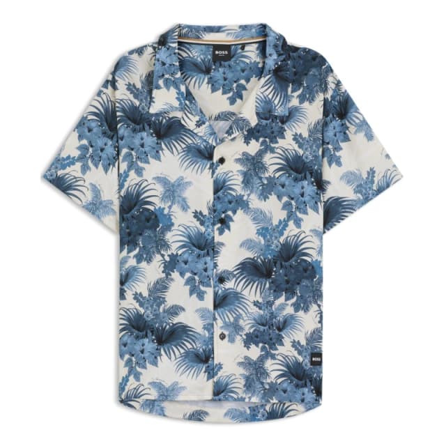 Boss Mens BW Beach Shirt, Plain Short-Sleeve Open Blue 483 male S