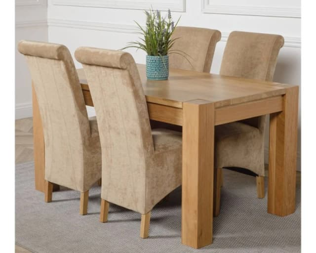 Thats Furniture Kuba 150 x 85cm Chunky Medium Oak Dining Table & 4 Montana Fabric Chairs in Beige Beige Unisex 150 x 85 cm