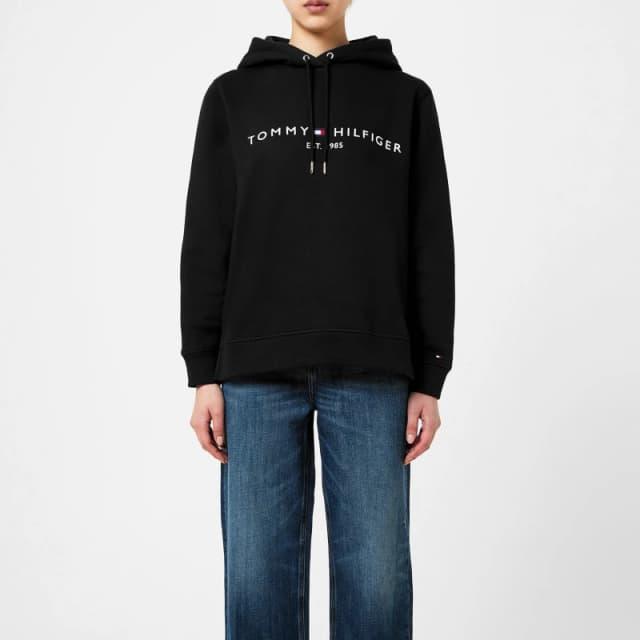 Tommy Hilfiger Heritage Cotton-Blend Jersey Hoodie - S Black Hoodies and Sweatshirts female WW0WW31998BDS S