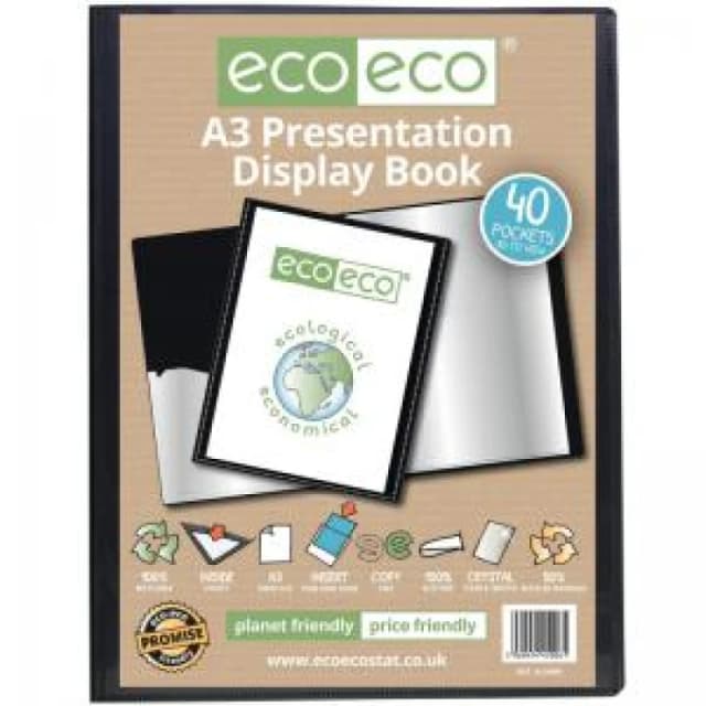 Eco Eco 50% Recycled Presentation Display Book 40 Pockets A3 Black eco006-S