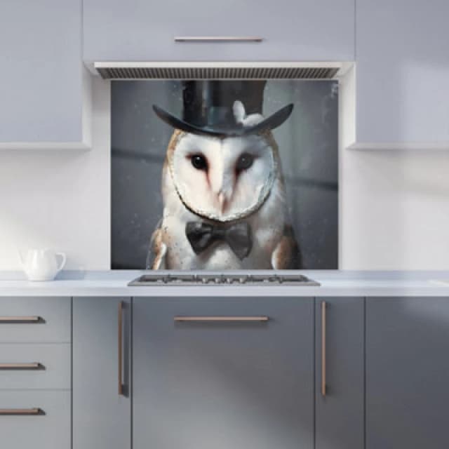 Warren Reed - Designer Owl In A Top Hat Kitchen Splashback W900Mm X H750Mm, Multi WR00901-P449