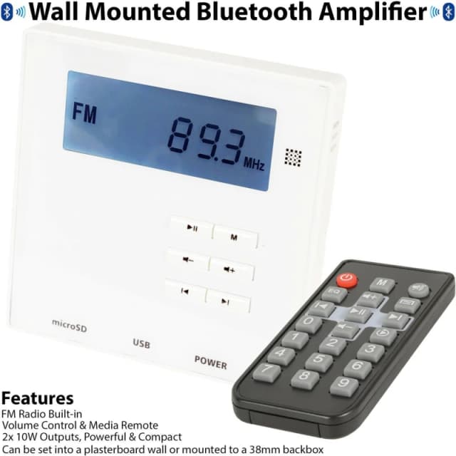 Loops Wall Mounted Mini Bluetooth Amplifier & Black Wall Speakers Kit Stereo HiFi Amp Black unisex