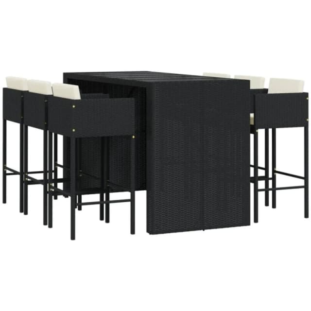 vidaXL 7 Piece Garden Bar Set with Cushions Black Poly Rattan, Black 3203952