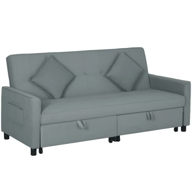 HOMCOM Reversible L-Shaped Sectional Sofa Bed with Cushions - Grey TJ Hughes 5063603391178