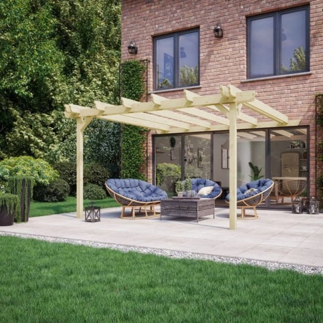 Rutland County Garden Furniture Ltd Wall Mounted Double Garden Pergola, Wood, L180 x W180 x H270cm, Brown in Light Green Light Green Unisex