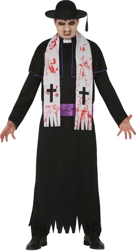 Fiestas Guirca Fancy Dress Adult Zombie Priest in Black Size: XL Black Unisex XL