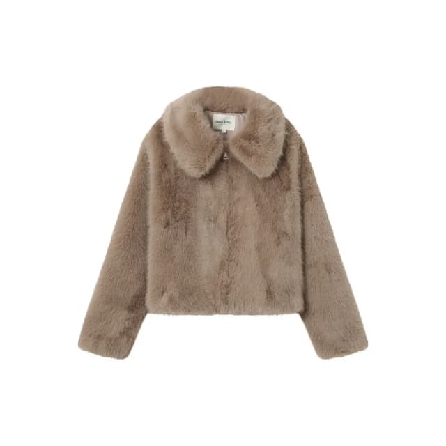 Grace & Mila Womens fur coat Grace & Mila Shonna Beige Female L