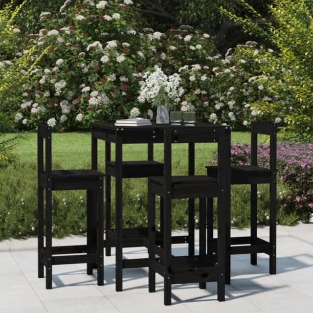 VIDAXL 5 Piece Garden Bar Set Black Solid Wood Pine Vidaxl 8720845717094