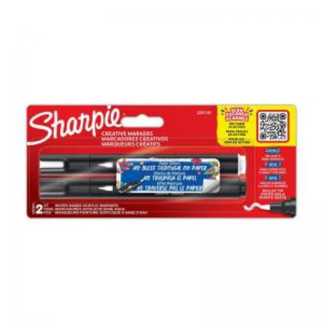 Sharpie Creative Acrylic Water Based Paint Markers Bullet Tip Black & White Pack of 2 (2201181)