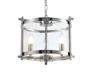 Nolan Cylindrical Ceiling Pendant 3 Light E14 Polished Chrome, Clear Glass