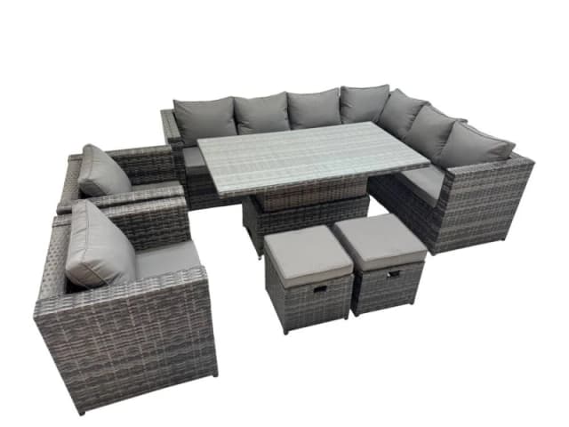 Fimous 10 Seater Rattan Corner Sofa Sets with 2 Chairs 2 Small Stools in Dark Grey Dark Grey Unisex