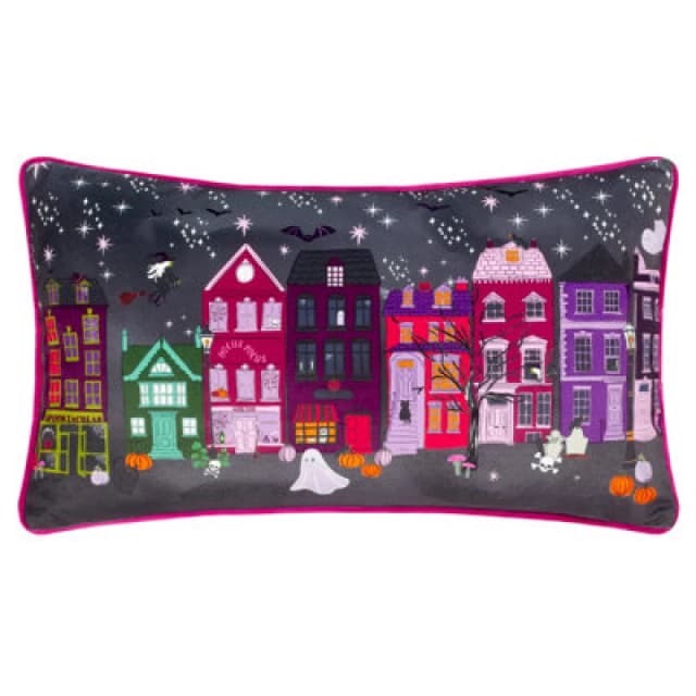 Creepy Town Velvet Piped Cushion Charcoal Black, Charcoal Black / 30 x 50cm / Polyester Filled