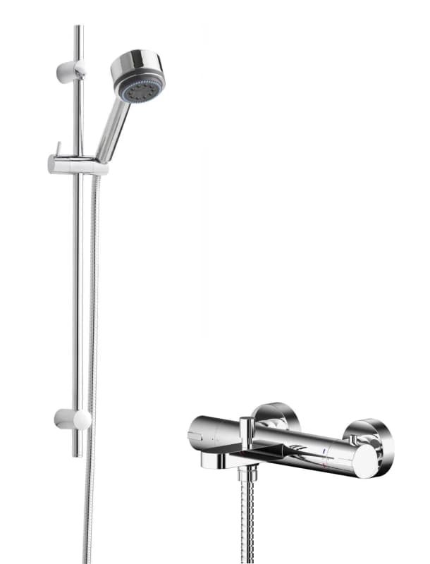 Balterley Wall Mount Thermostatic Bath Shower Mixer Tap Linear Slide Rail Kit Silver unisex