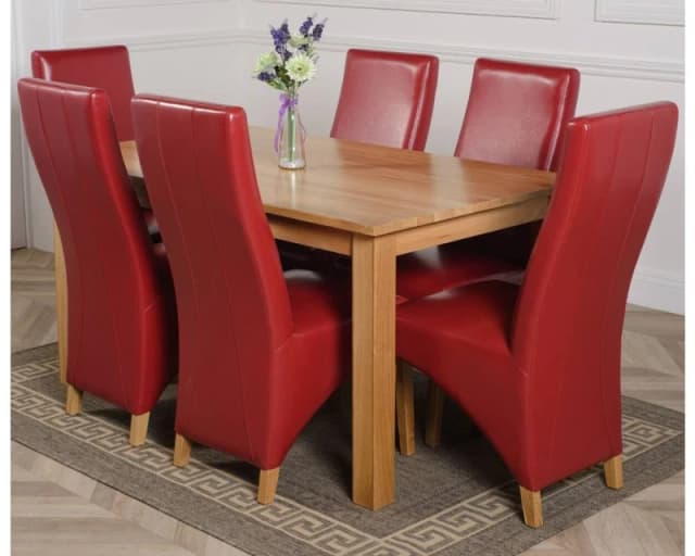 Thats Furniture Oslo 150 x 90cm Medium Oak Dining Table & 6 Lola Leather Chairs in Red Red Unisex 150 x 90 cm