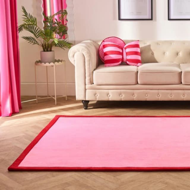 OHS OHS Contrast Border Non Slip Tufted Hallway Runner Rug Floor Carpet in Pink Size: 120cm x 170cm Pink 120cm x 170cm Unisex 5027434224739