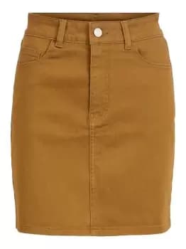 VILA High Waisted Denim Skirt Women Brown