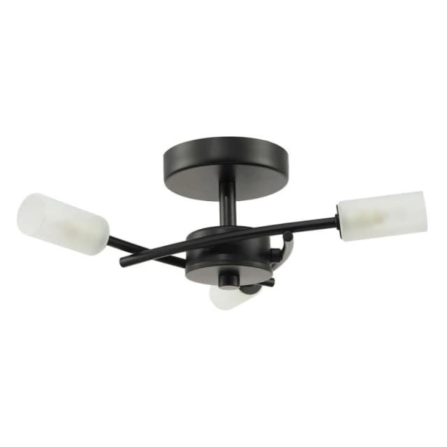 Happy Homewares Contemporary Designer 3-Arm Ceiling Light Fitting with Frosted Tubular Glass Shades in Black Unisex