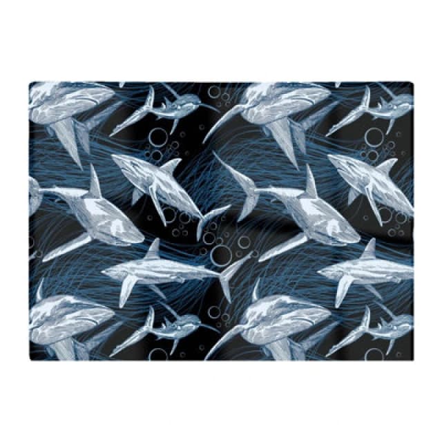 Warren Reed Designer Hand Drawn Shark Pattern Glass Chopping Board