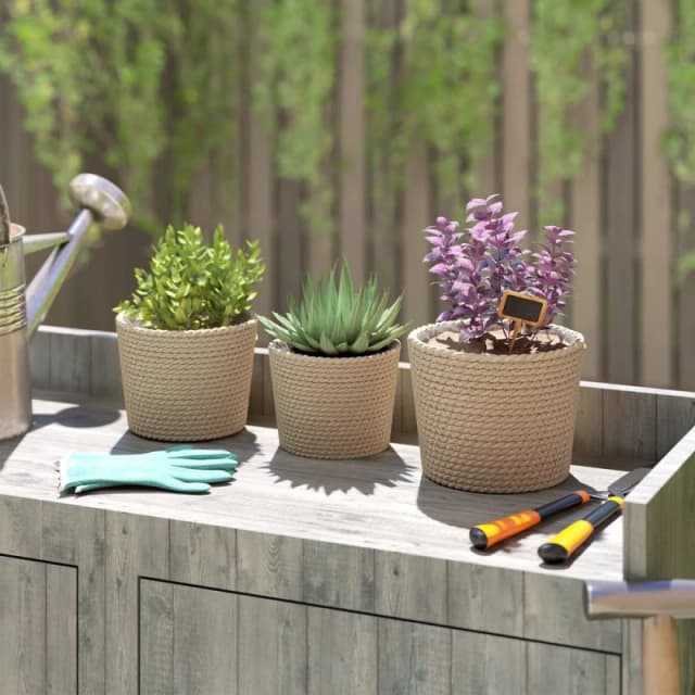 OUTSUNNY Seagrass Plant Pots Flower Planters Bohemian Style Set of 3 Natural Natural Unisex