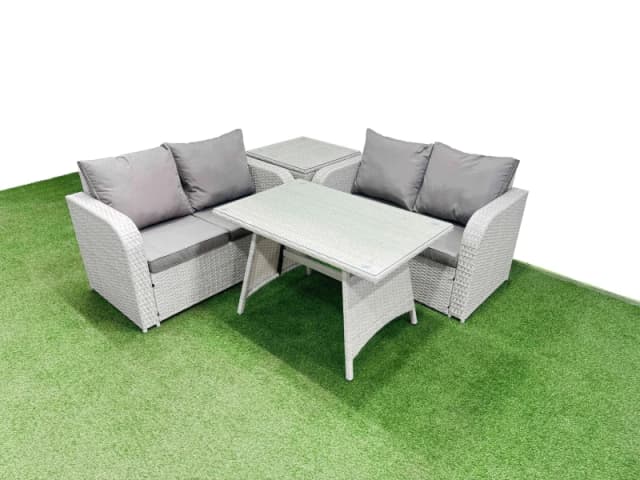 Fimous 4 Seat Outdoor Love Sofa Set Rattan Garden Furniture Sets in Light Grey Light Grey Unisex
