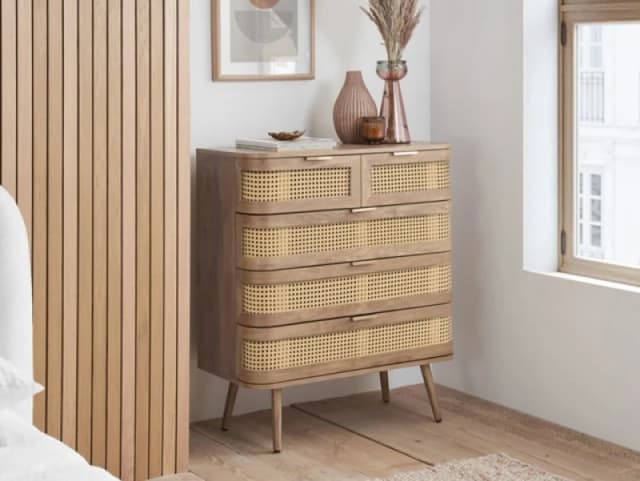 Birlea Noah Rattan and Oak 5 Drawer Chest of Drawers