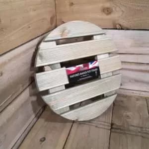 Tom Chambers Handcrafted Heavy Duty Round Natural Wood Garden Patio Plant Flower Pot Stand Caddy Trolley Dolly on Strong Metal Castor Wheels 40cm