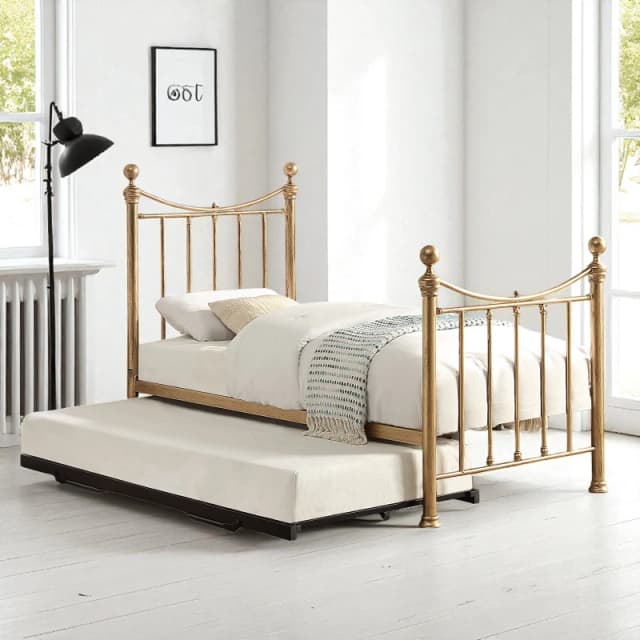 OAT Home Hampstead Traditional Antique Brass Effect Single Metal Bed Frame & Guest Trundle in Bronze Bronze Unisex Single