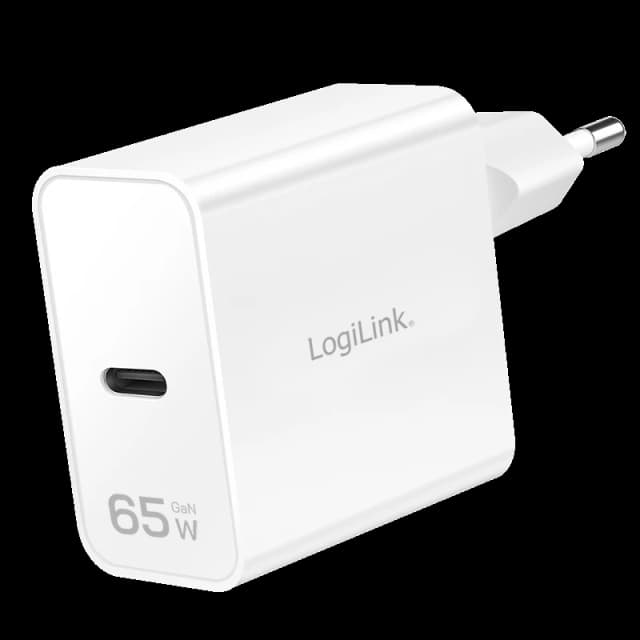 LogiLink USB Wall Charger. 1Port. GaN. 1USB-CF. 65W. white