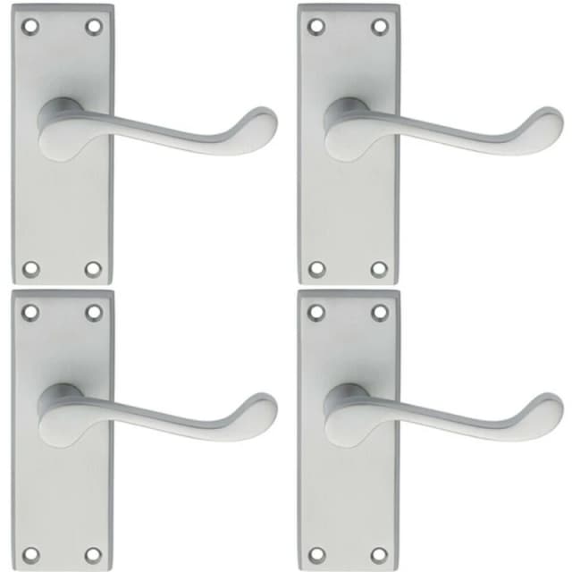 Loops 4x PAIR Victorian Scroll Lever on Short Latch Backplate 118 x 43mm Satin Chrome Multi