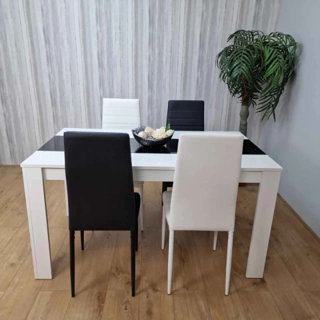 KOSY KOALA Kosy Koala - Dining Table and 4 Chairs White Black Wood 4 Plastic Leather Grey Chairs Dining Room Modern w/b 117 + 4 grey tulip