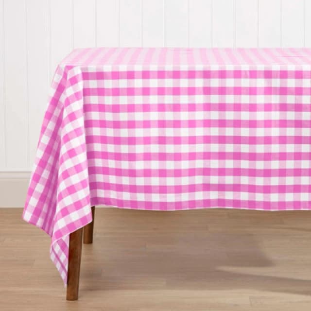 Homescapes Block Check Cotton Gingham Tablecloth, 137cm x 137cm Pink